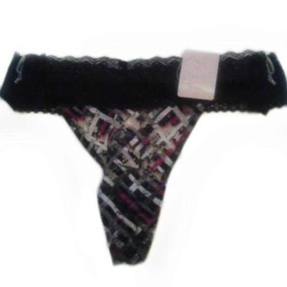 Candies Purple/Black Plaid Laced Thong-S - Picture 7 of 7